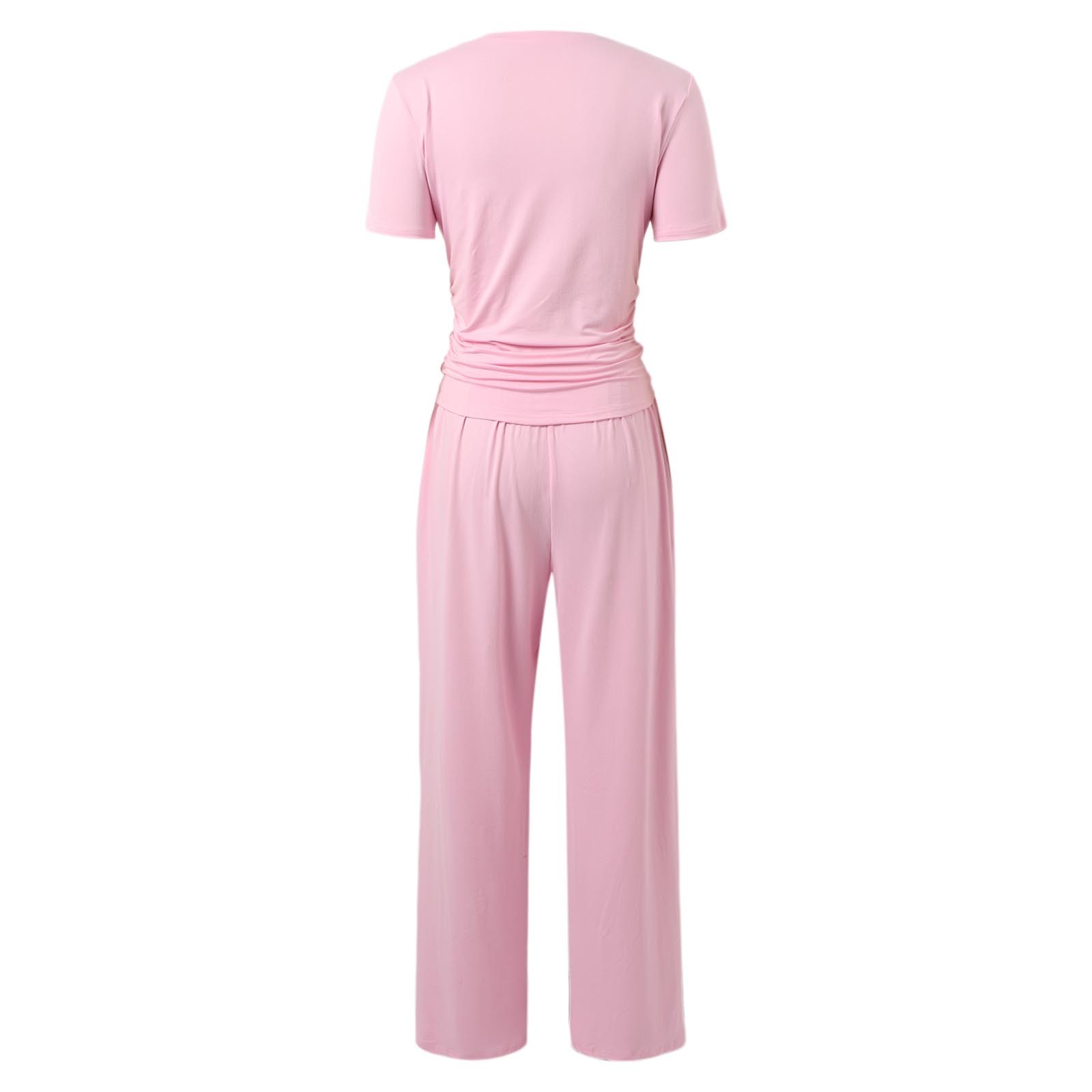 thumbnail image 4 of Conjunto de 2 piezas para mujer: top corto fruncido y pantalones anchos. Ligero y elástico. Ideal para viajes, vacaciones y ropa deportiva., 4 of 8